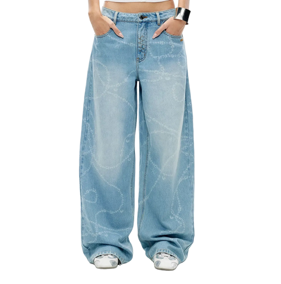 Beverly Printed Wide-Leg Denim Pants