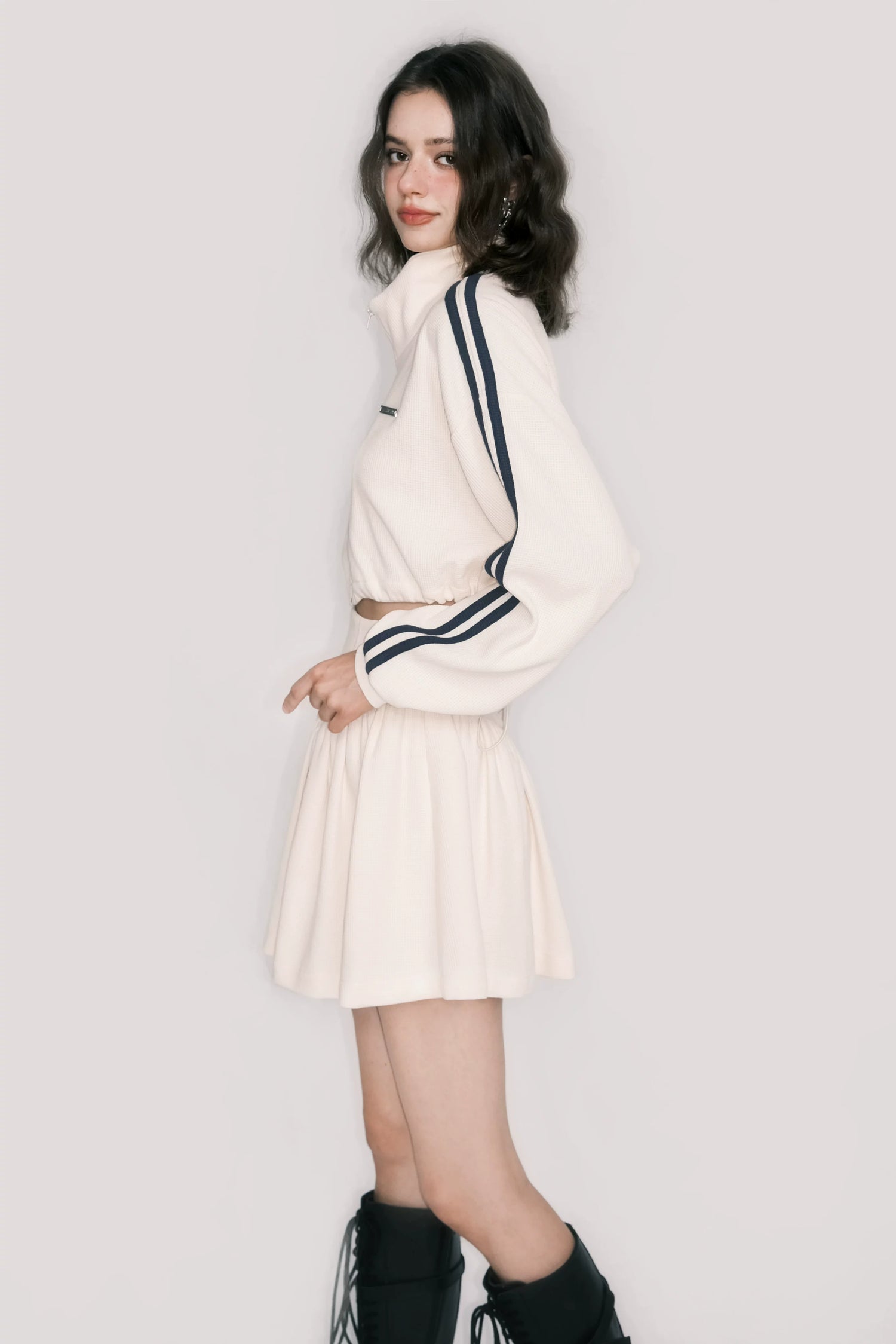 Tennis Waffle Sweatshirt &amp; Mini Skirt Set