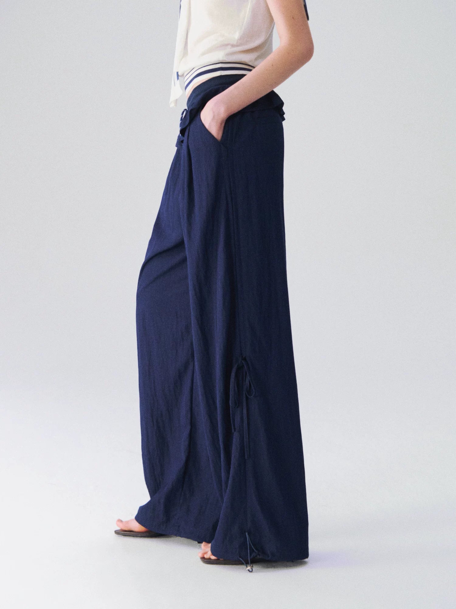 Relaxed Bubble-Waist Wide-Leg Trousers