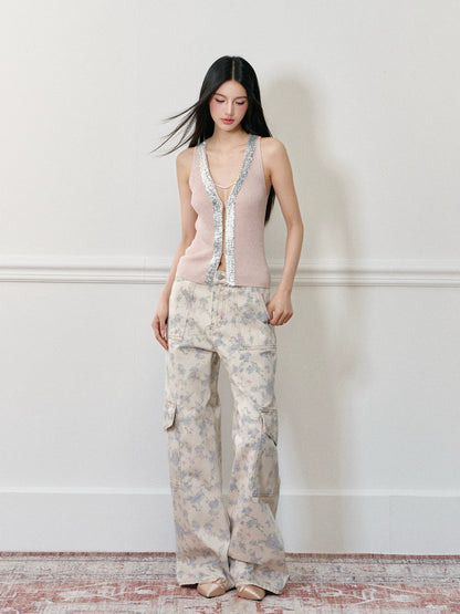 Floral Print Wide-Leg Cargo Pants - CHINASQUAD