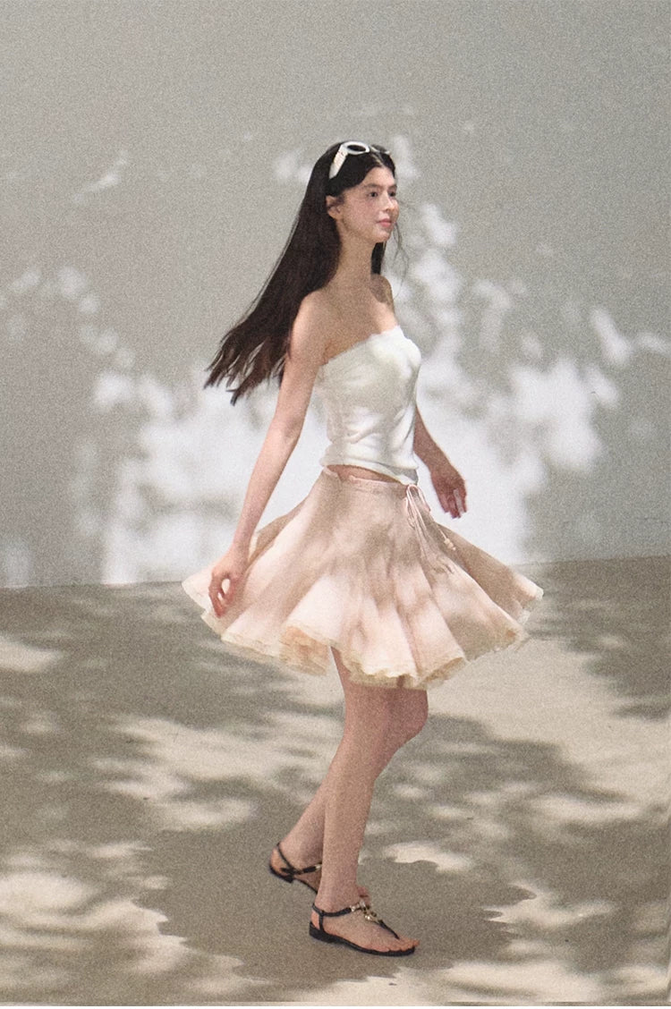 Lyocell Linen A-Line Lace-Trim Mini Skirt