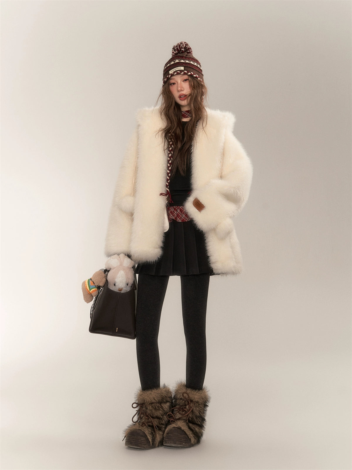 Short Hooded Faux Fur Coat