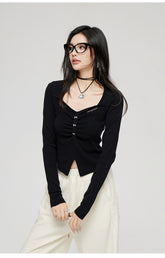 Black & White Wide Neckline Sweater - CHINASQUAD