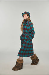 Plaid Classic  Belted Waist Woolen Overcoat - CHINASQUAD