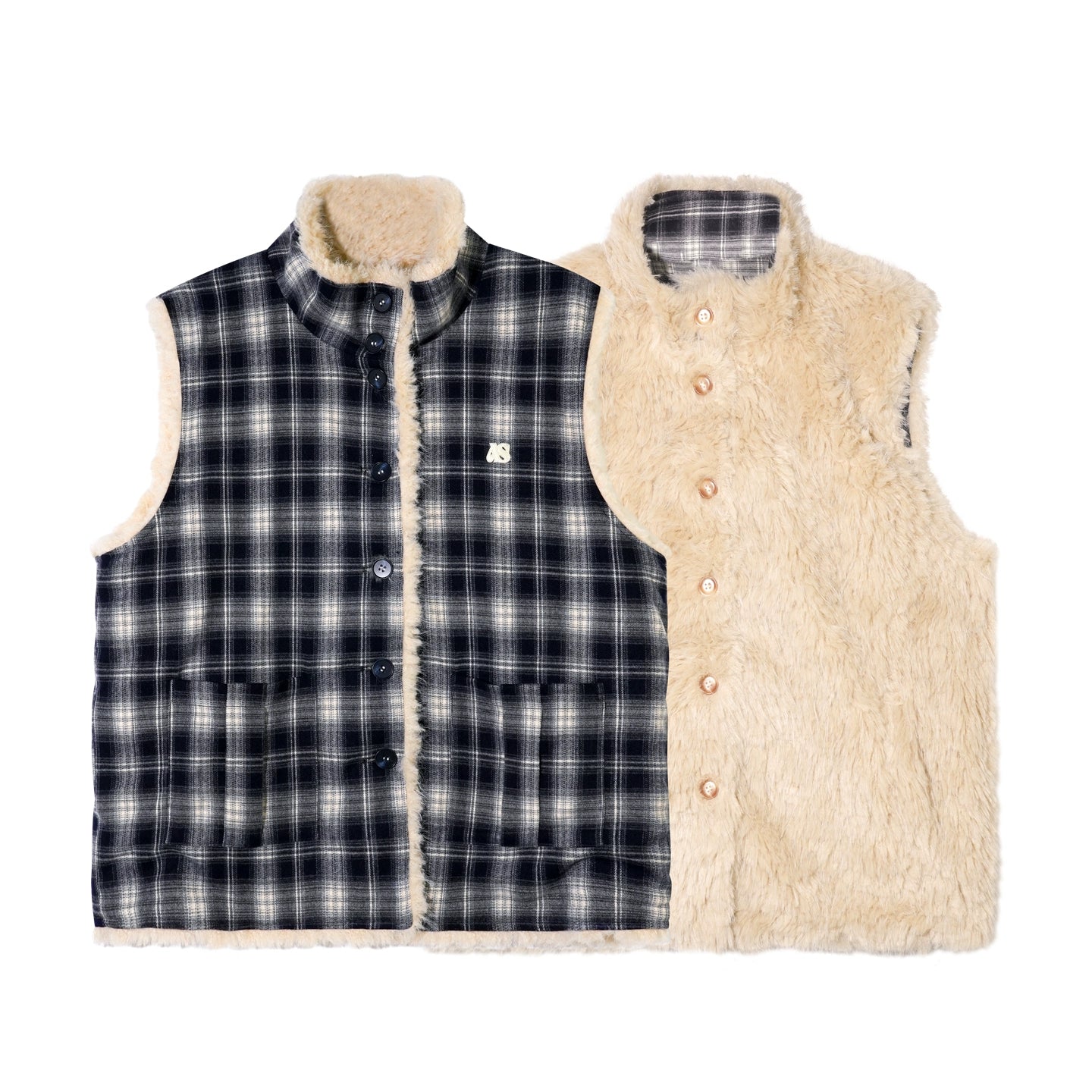 Reversible Plaid Fleece Button-Up Vest