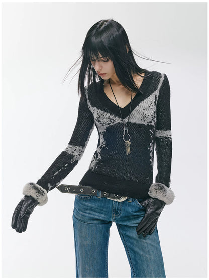 V-Neck Lamb Wool Slim-Fit Knit Sweater