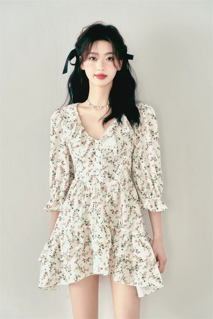 White Floral Lace Ruffled Dress