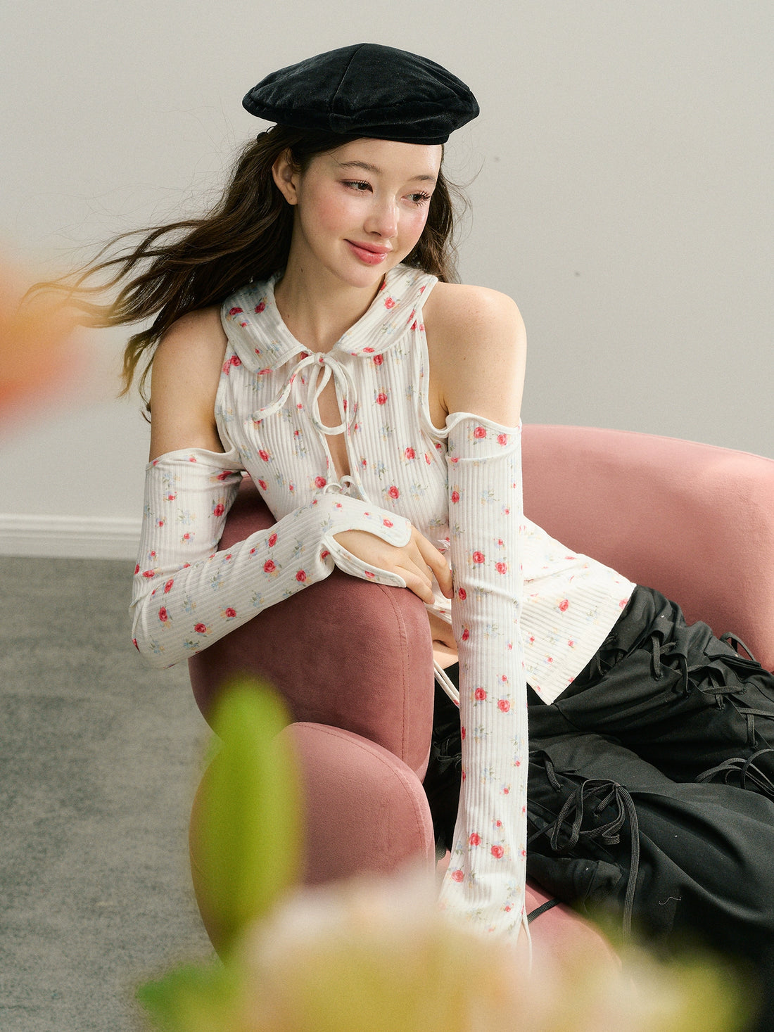 Black &amp; White Off-Shoulder Tie-Back Knit Cardigan - CHINASQUAD