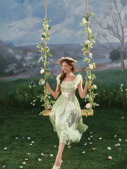 Green Kite Off-Shoulder Lace Fairy Dress