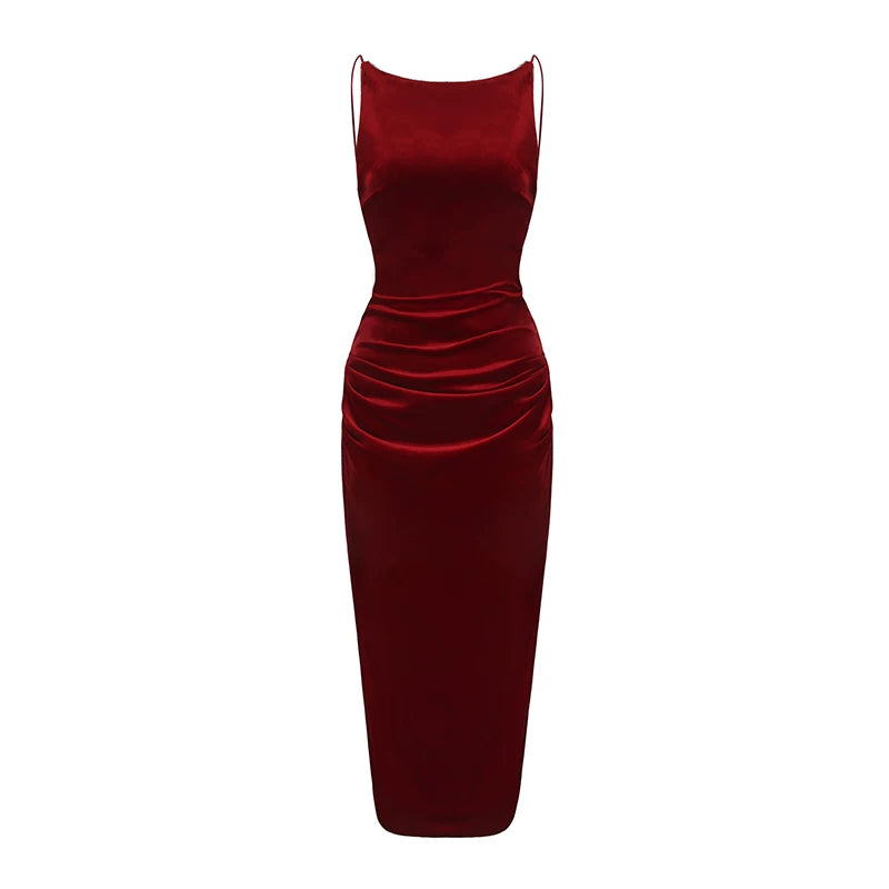 Crystal-Trim Velvet Backless Dress