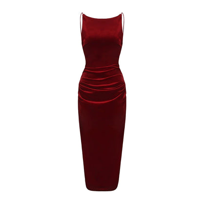 Crystal-Trim Velvet Backless Dress