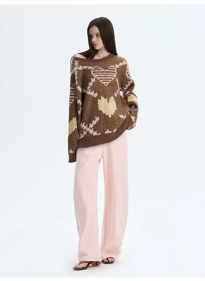 Retro Pixel Jacquard Knit Sweater &amp; Scarf Set