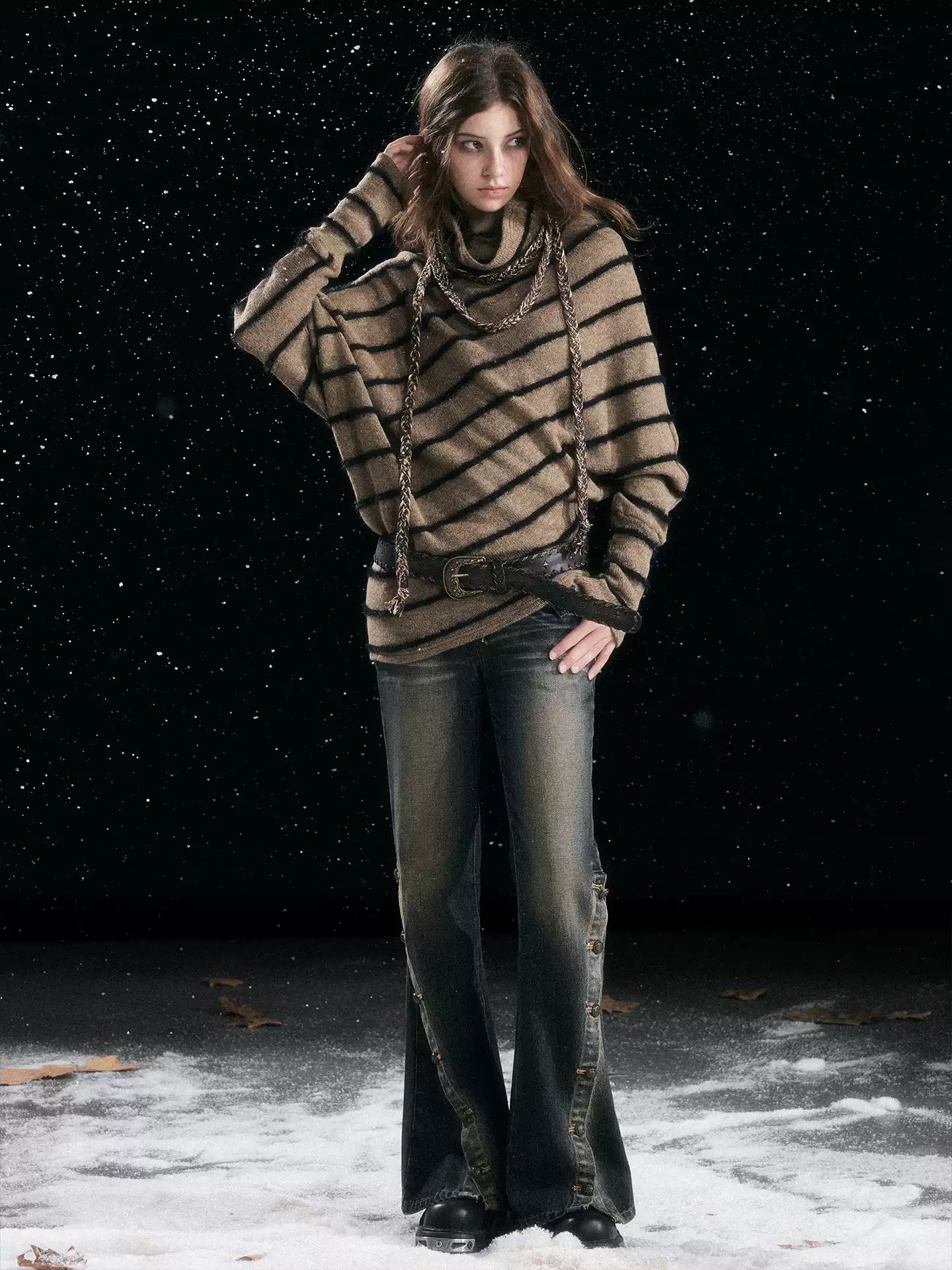 Diagonal Stripe Batwing Sweater