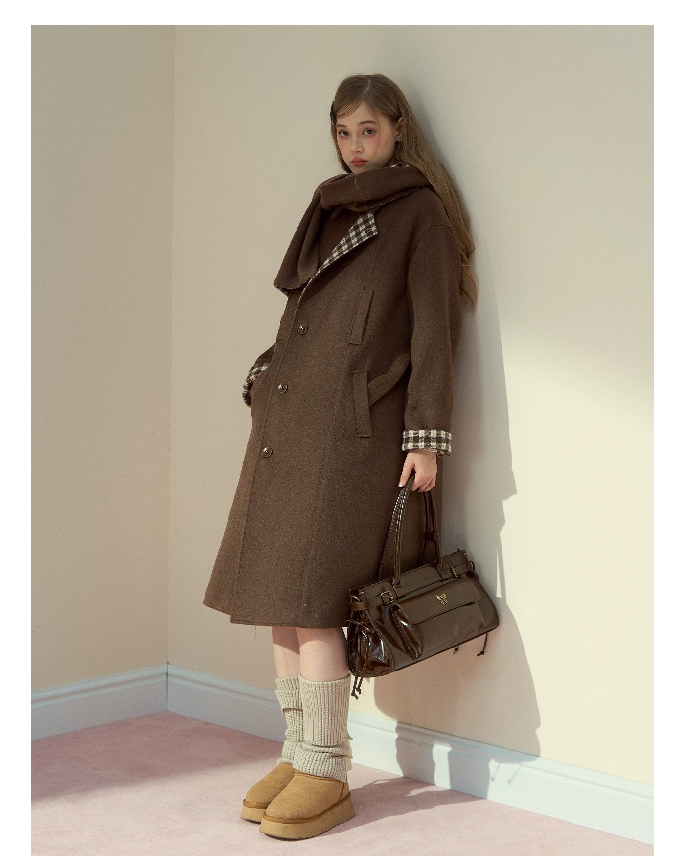 Berlin Avenue Wool Check Scarf Coat