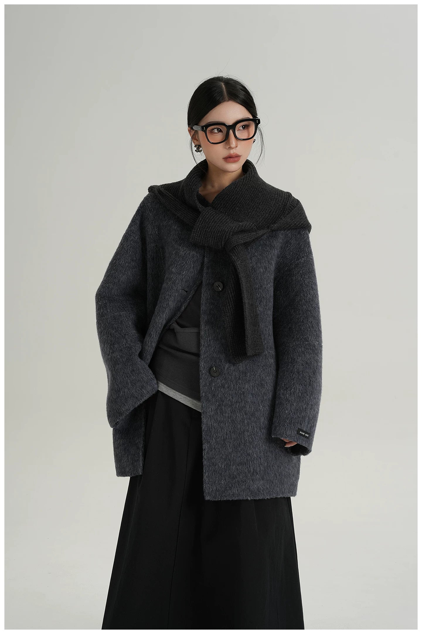 Knitted Hooded Scarf Mid-Length Wool Coat