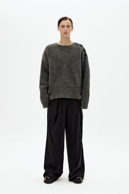 Mohair Wool Multi-Button Crewneck