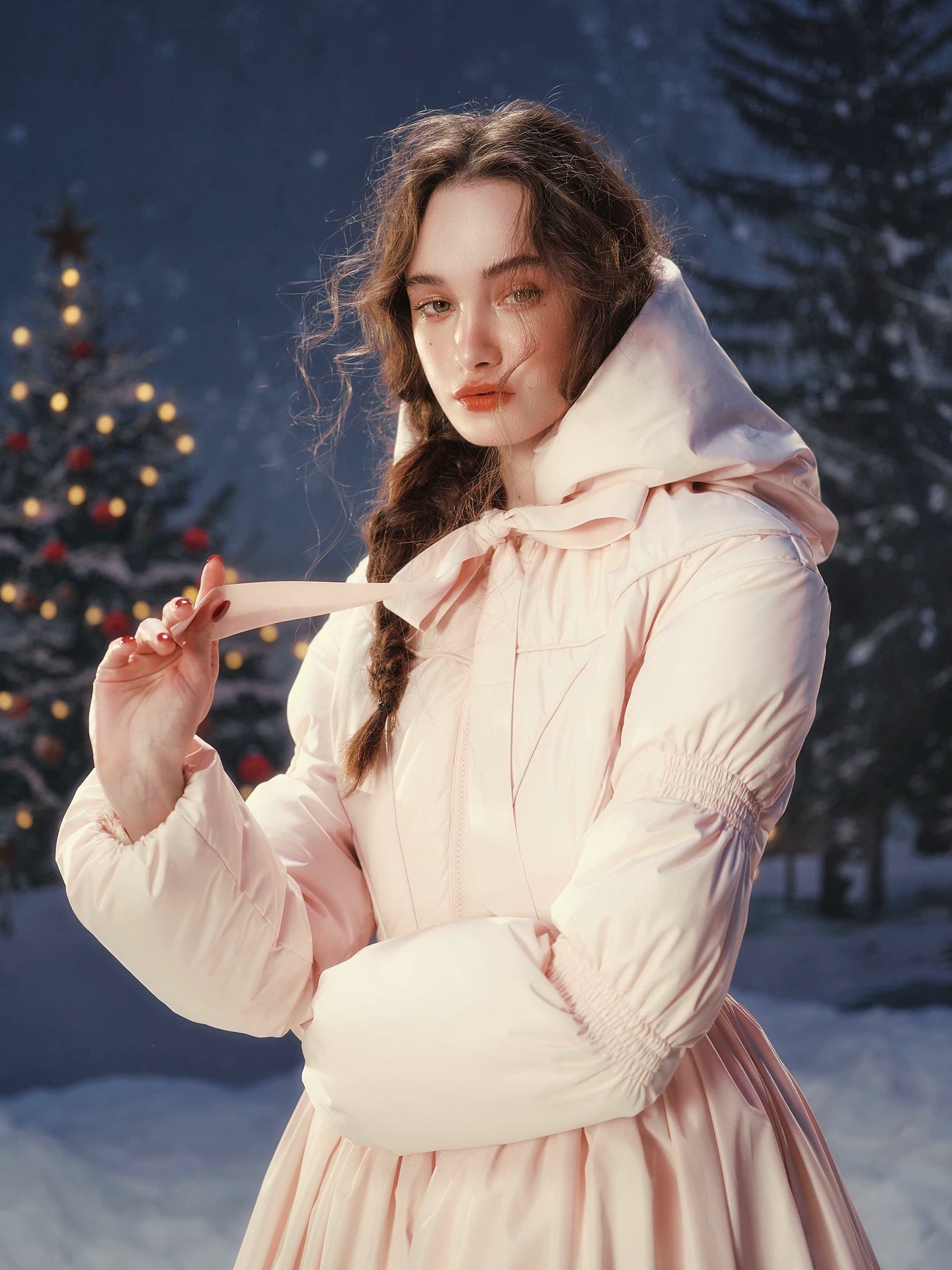 French Pink Tailored Long Down Coat