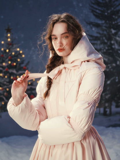 French Pink Tailored Long Down Coat