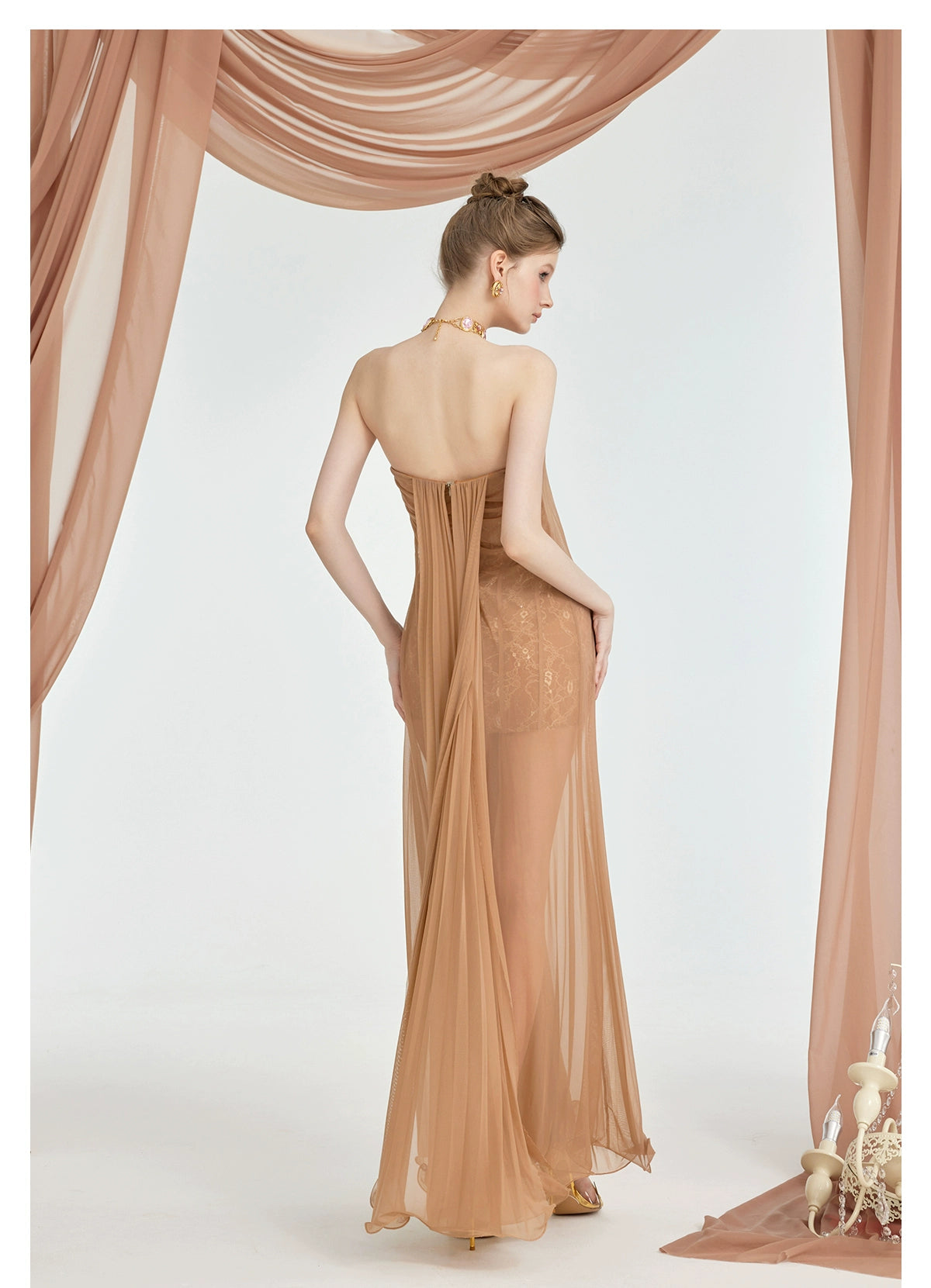 Strapless Mesh Backless Elegant Maxi Dress