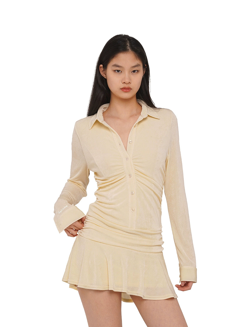 Draped Casual Shirt Collar Dress