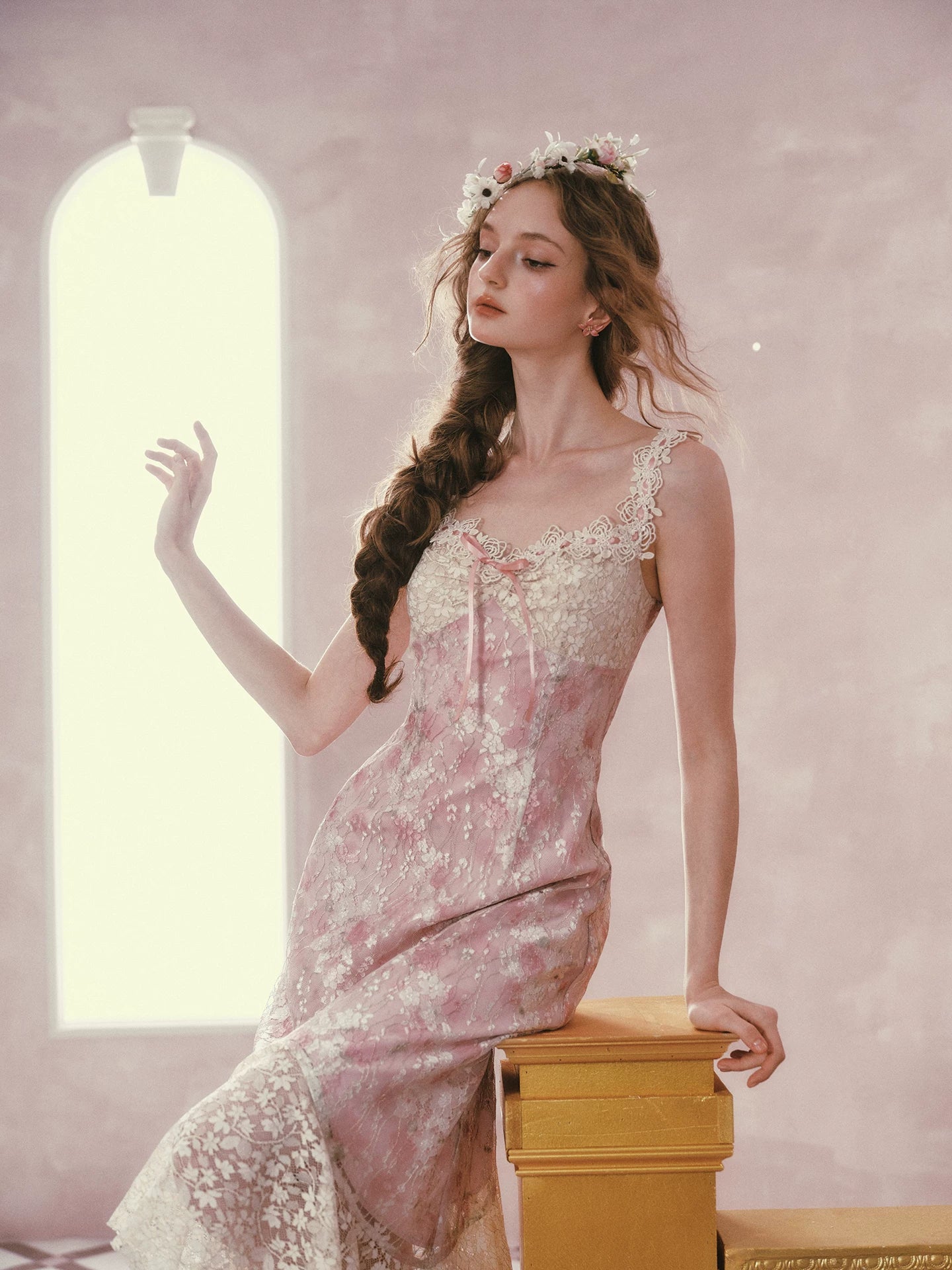 Floral Rococo Lace Mermaid Midi Dress