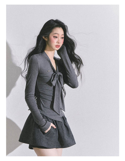 Minimal Korean V-Neck Long-Sleeve T-Shirt