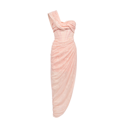 Asymmetric Lace Overlay Mesh Dress