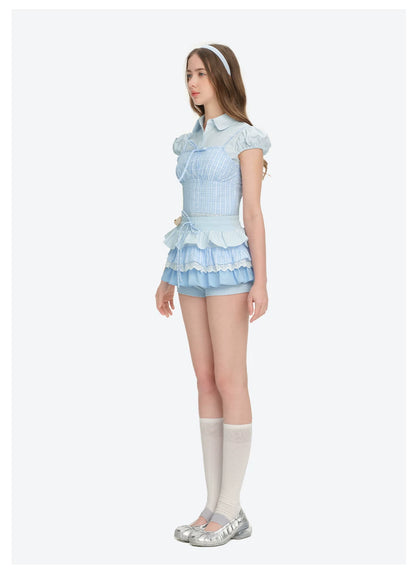 Patchwork Ruffle Tiered Skort