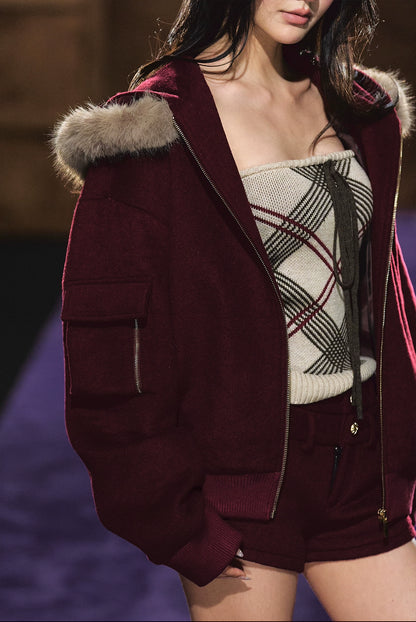 Wool-Blend Heart Yarn Cropped Knit Tube Top