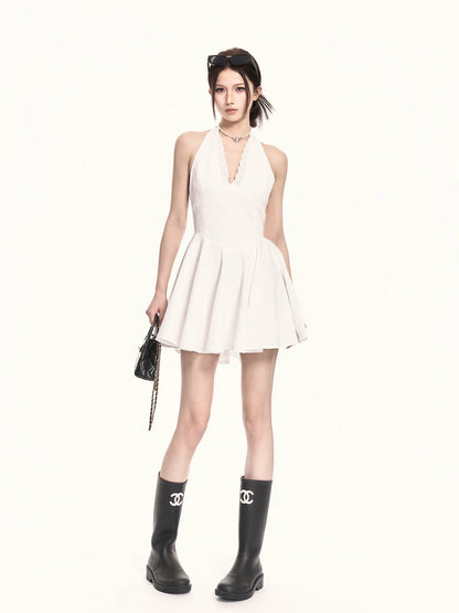 Romantic Rose Jacquard Halter Mini Dress