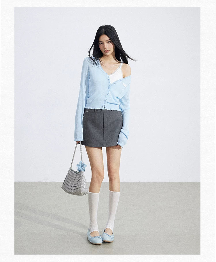 Sheer Lace-Trim Breathable Knit Sun Protection Cardigan