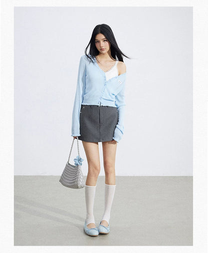 Sheer Lace-Trim Breathable Knit Sun Protection Cardigan