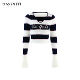 V-neck Striped Knitted Sweater - CHINASQUAD