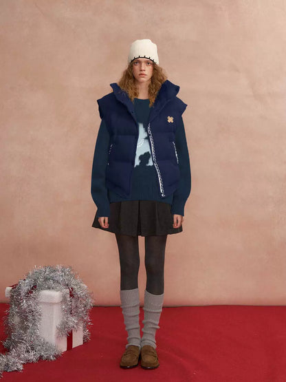 Lace-Paneled Stand-Collar Puffer Vest