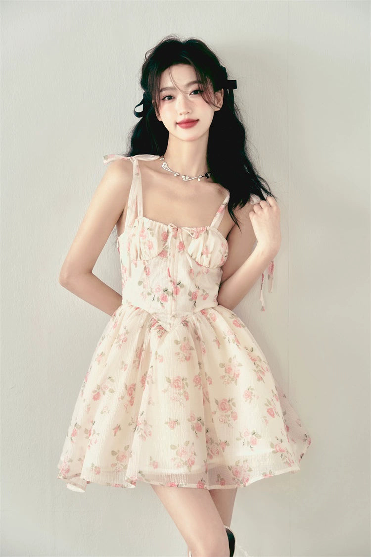 Pink Rose Floral Bow Dress