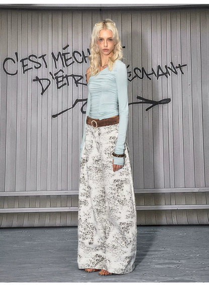 Vintage Leopard-Print Cotton Wide-Leg Jeans