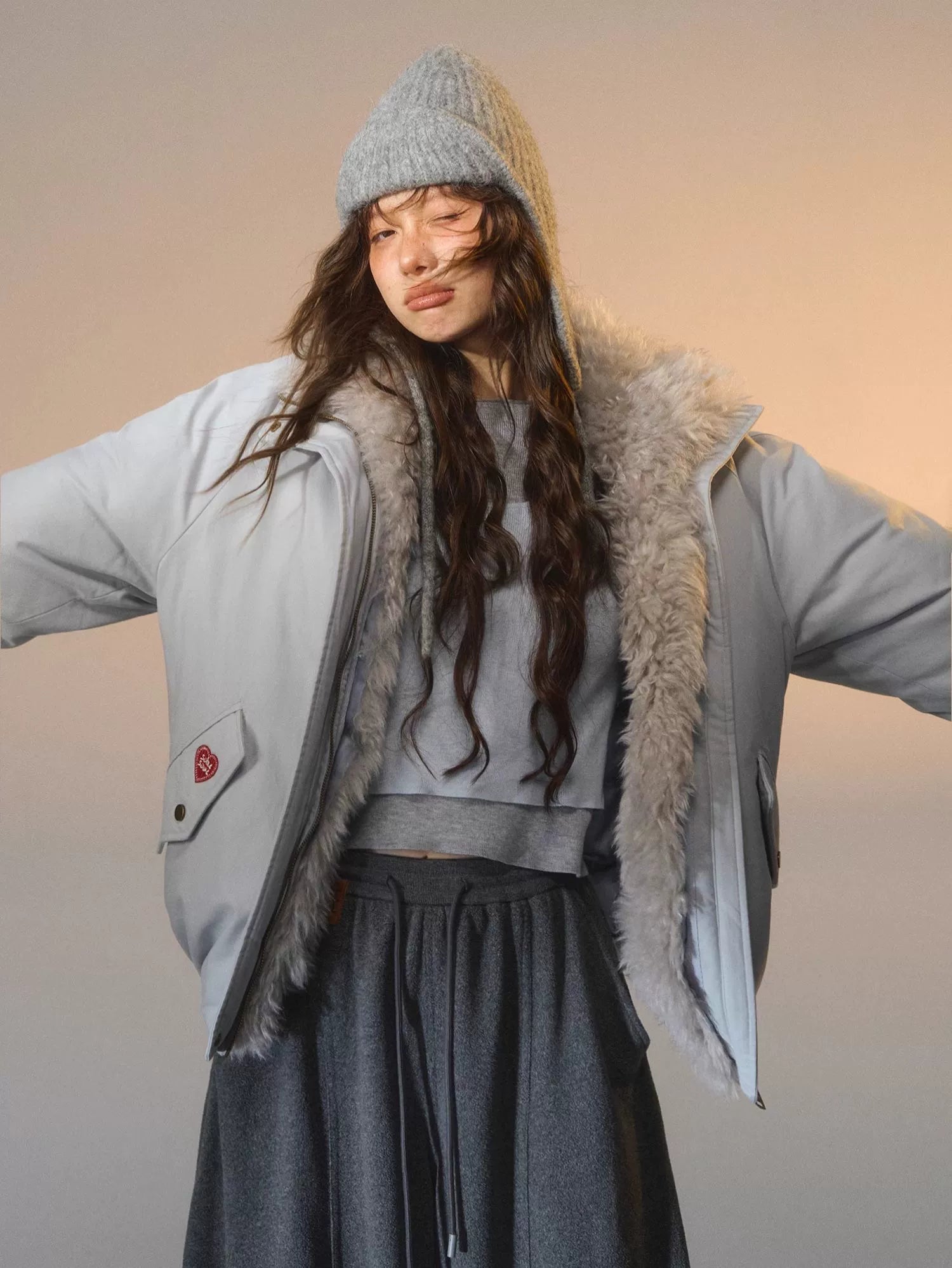 Detachable Faux Fur Collar Parka Down Jacket