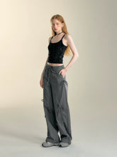 Pink & Grey Bow Tie Drawstring Cargo Pants - CHINASQUAD