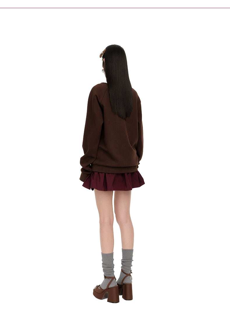 Detachable Collar Cotton-Blend Oversized Sweatshirt