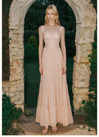 Tia Beaded Halter Chiffon Midi Dresses