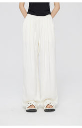 White & Pink Ice Silk Drooping Wide-leg Pants - CHINASQUAD