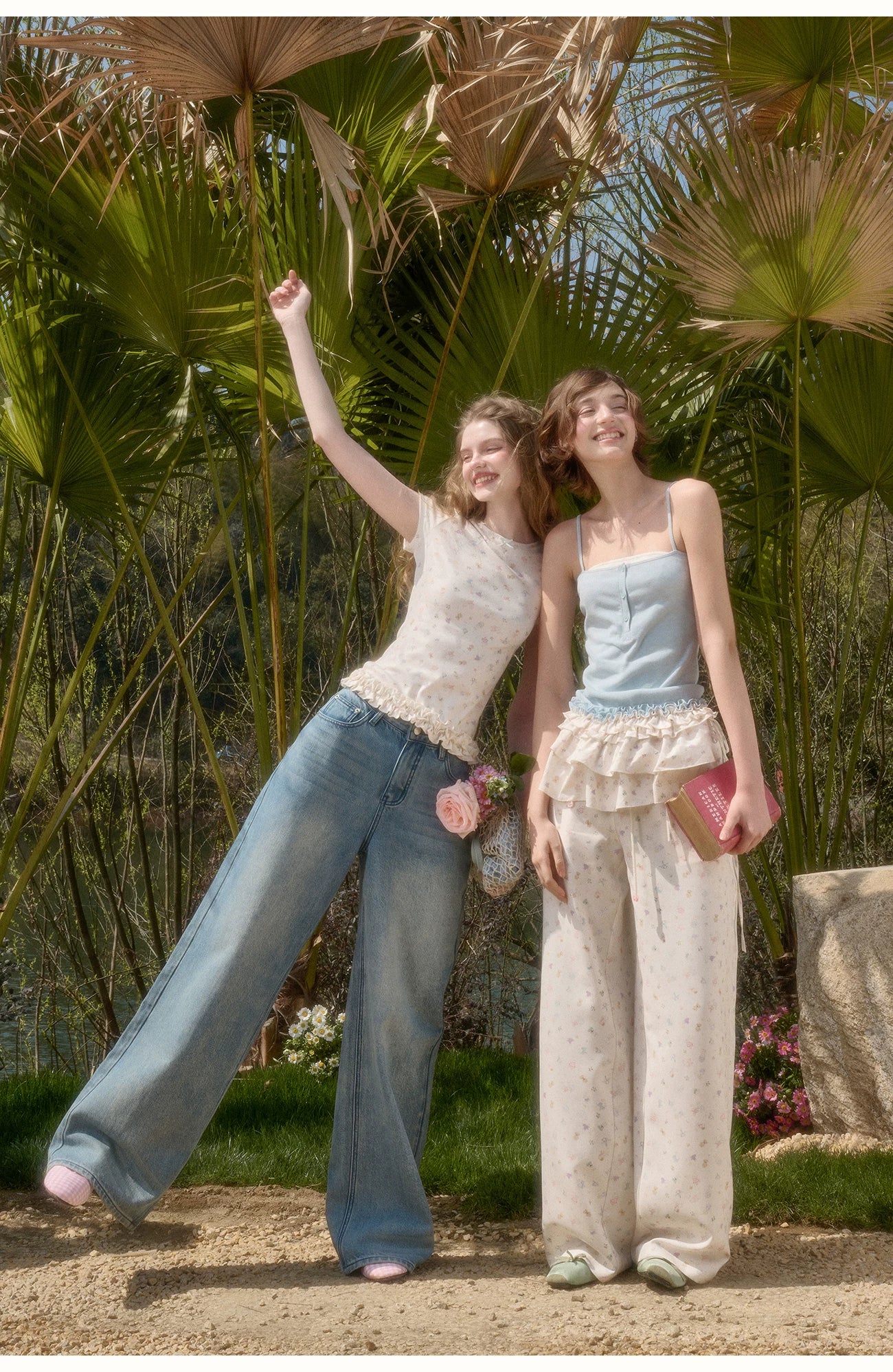 Little Bunny Printed Relaxed Wide-Leg Pants