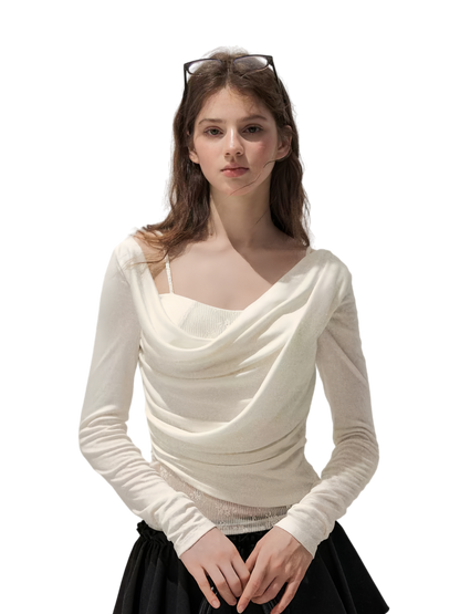 Cowl Neck Draped Long-Sleeve Tee