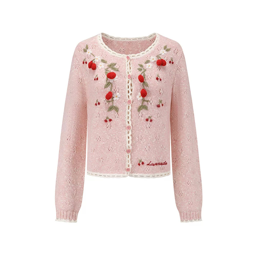 French Preppy Pink Wool Knit Cardigan