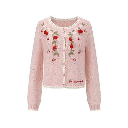 French Preppy Pink Wool Knit Cardigan