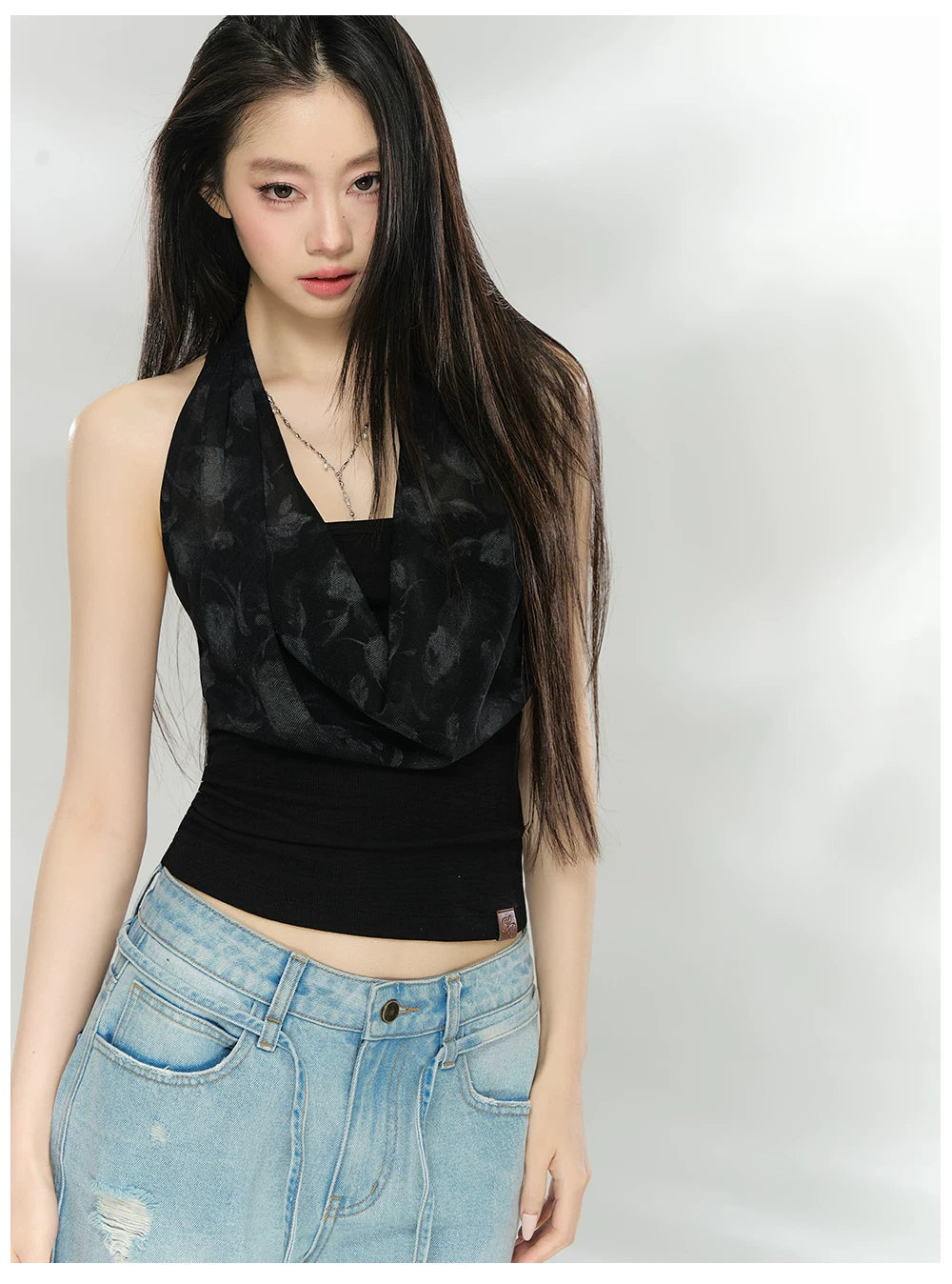 Draped Cowl Neck Halter Slim Tank Top