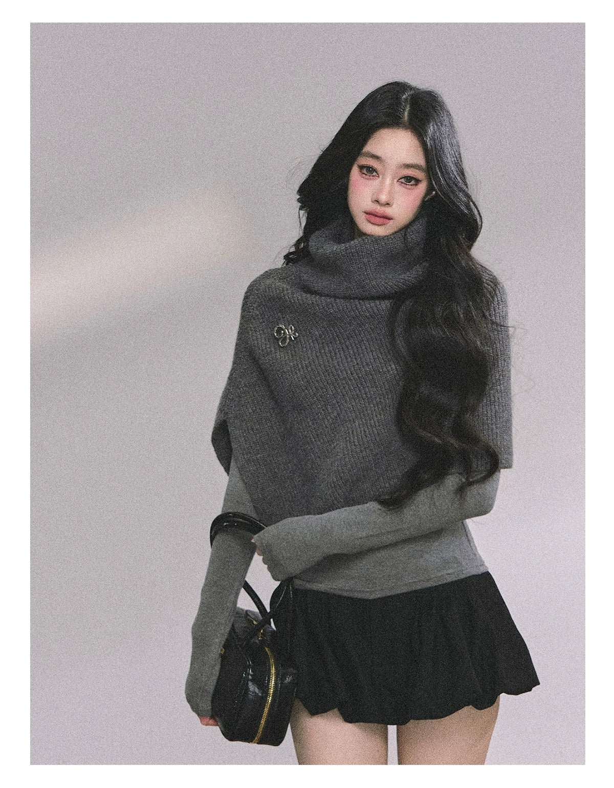 French High-Neck Knit Sweater