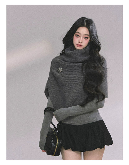 French High-Neck Knit Sweater