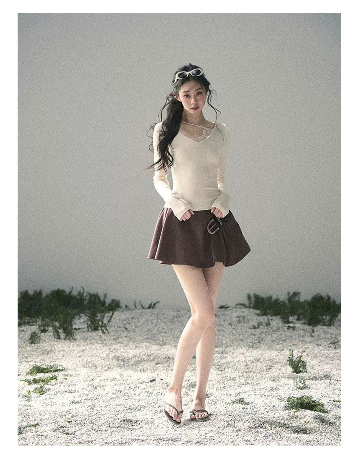 Deep V Lace Knit Top