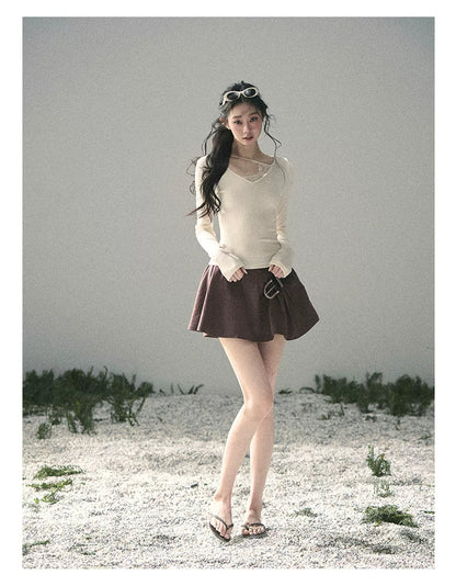 Deep V Lace Knit Top